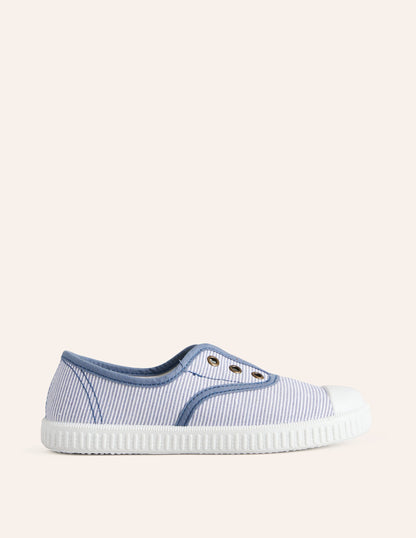 Laceless Canvas Pull-ons-Blue Ticking Stripe