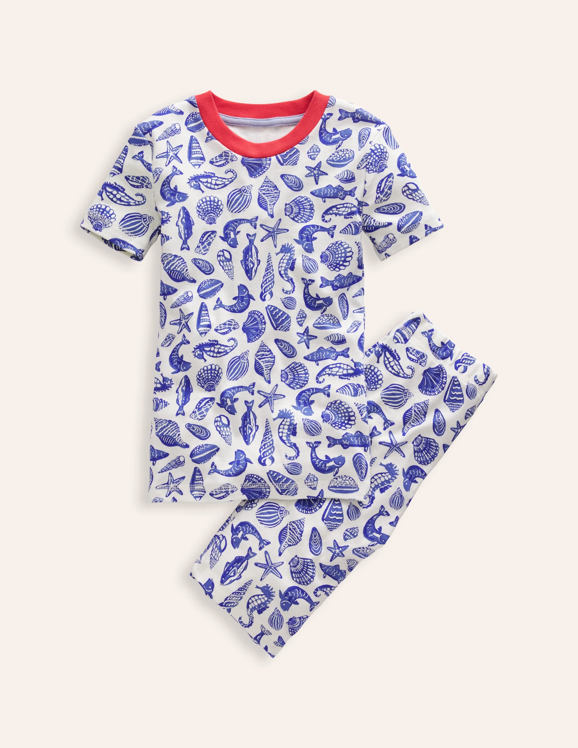 Snug Short John Pyjamas-Sapphire Blue Seashore - Image 1