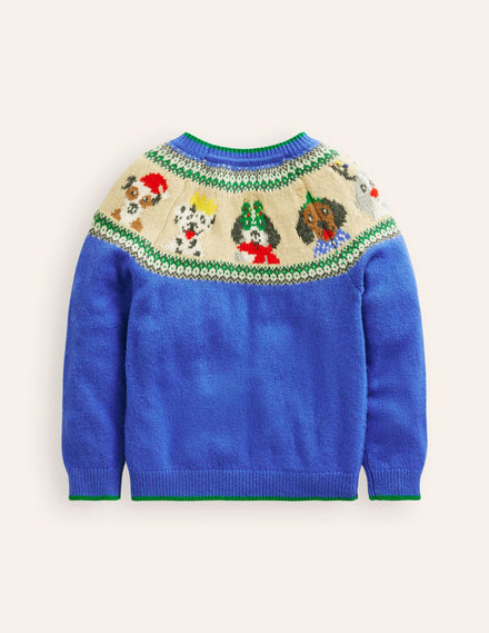 Fair-Isle-Pullover-Griechisches Blau Festtagshunde