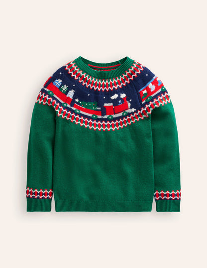 Fair Isle Jumper-Jewel Green Train