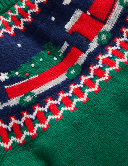 Fair Isle Jumper-Jewel Green Train