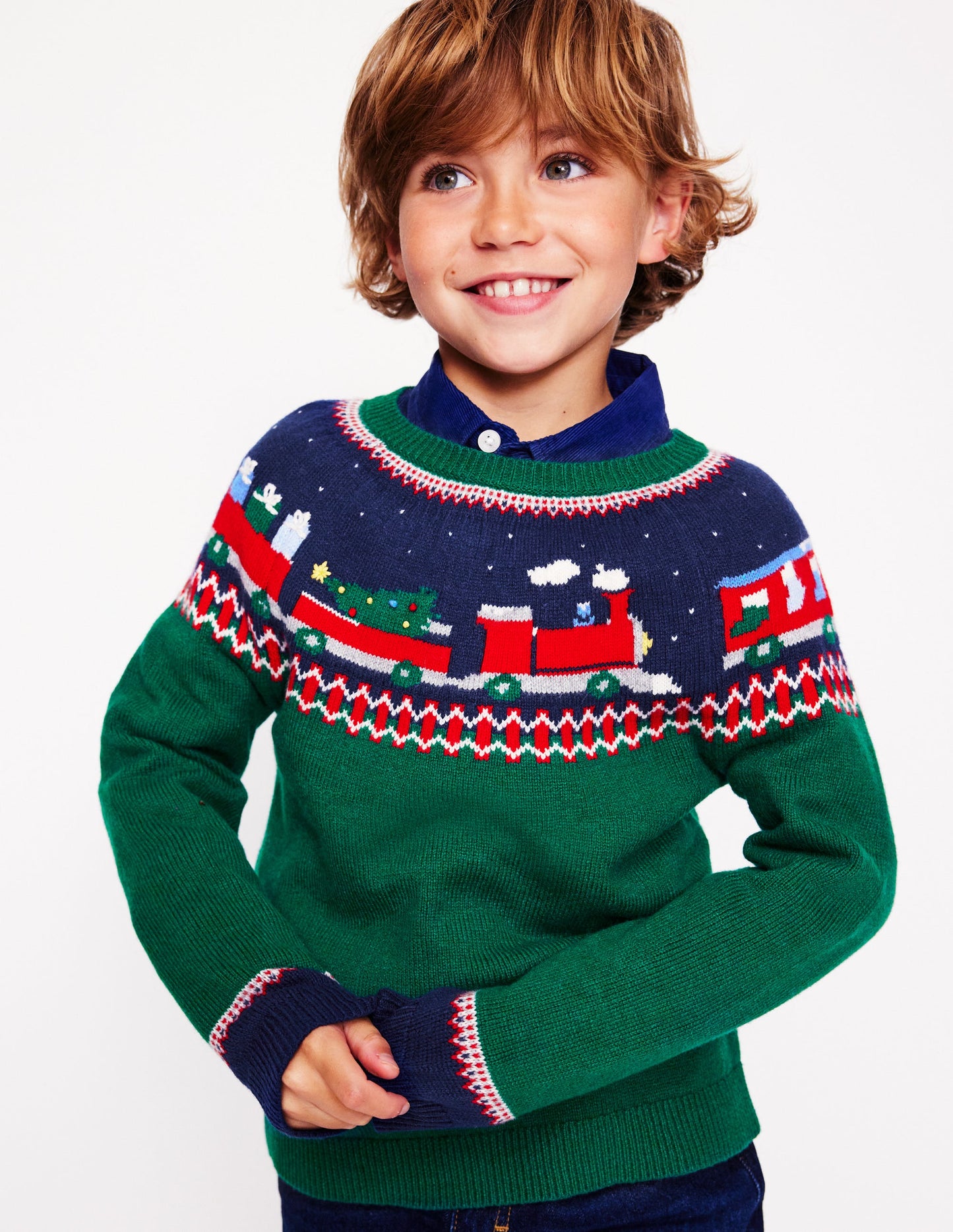 Fair Isle Jumper-Jewel Green Train