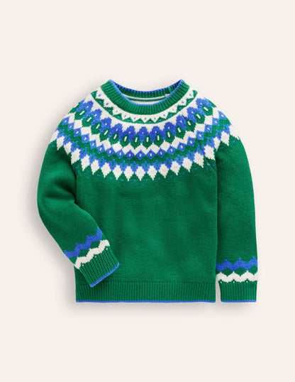 Fair-Isle-Pullover-Efeugrün