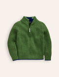 Pull partiellement zippé traditionnel-Vert iguane