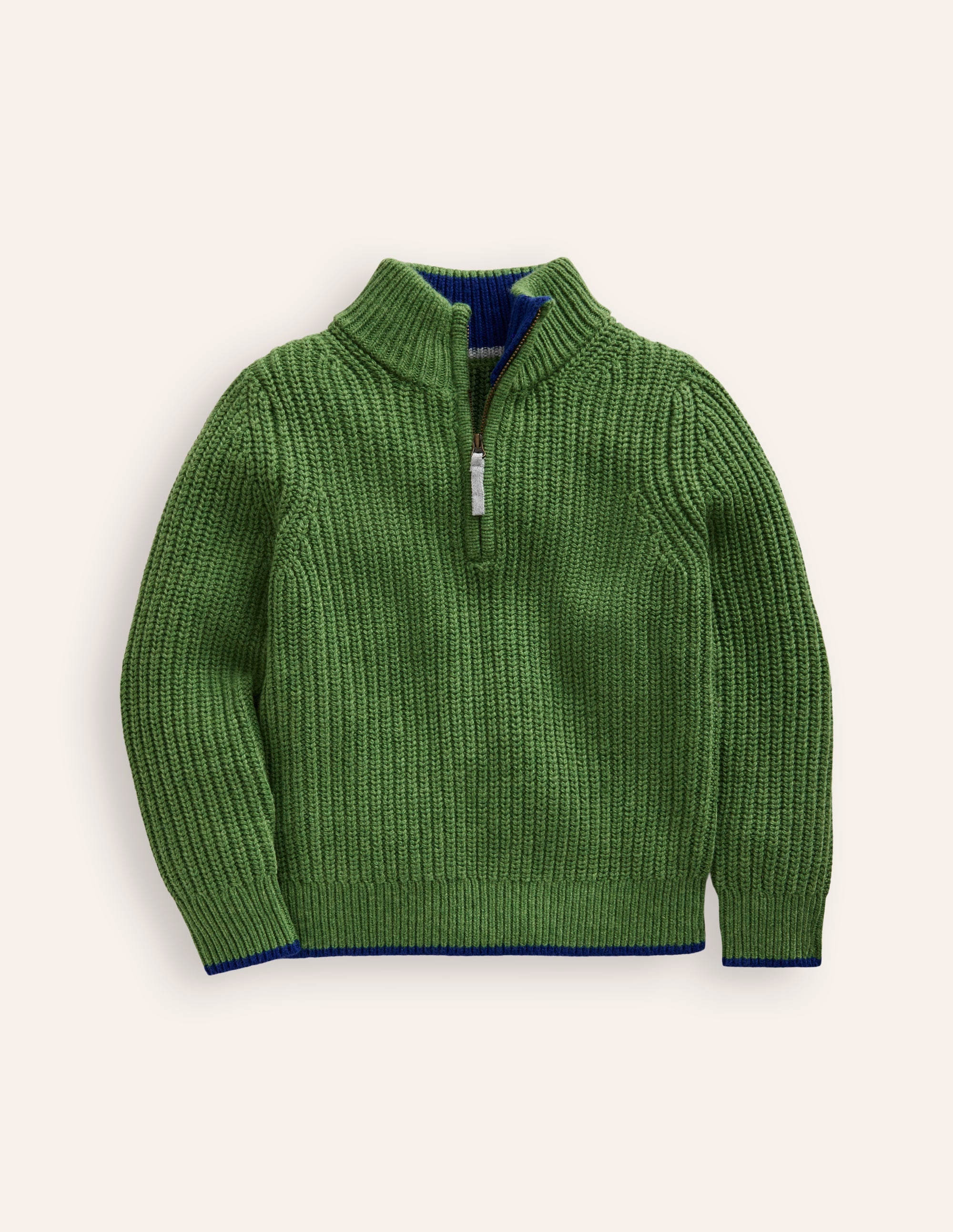 Pull partiellement zippé traditionnel-Vert iguane - Image 1