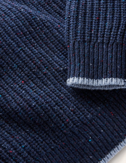 Klassischer Pullover mit halblangem Reißverschluss-Marineblau Noppen