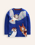 T-shirt à appliqué hibou-Chouettes bleu saphir