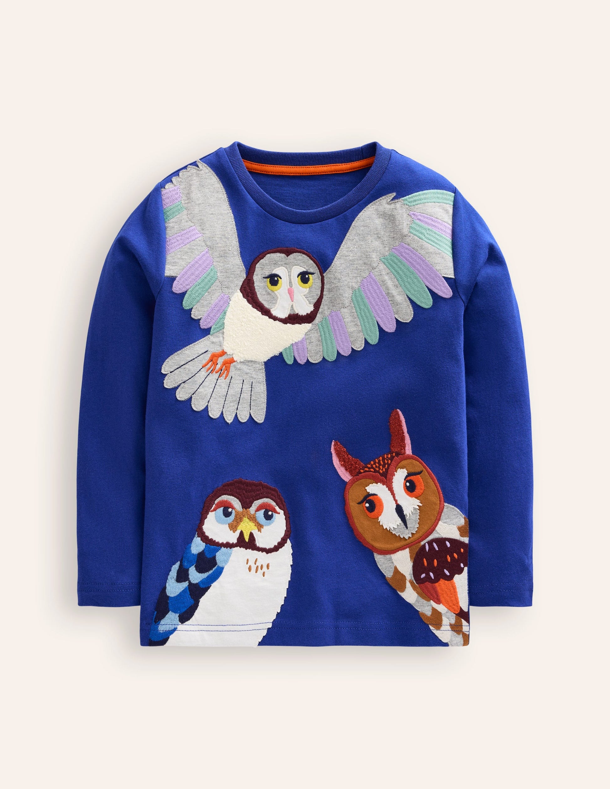 T-shirt à appliqué hibou-Chouettes bleu saphir-1