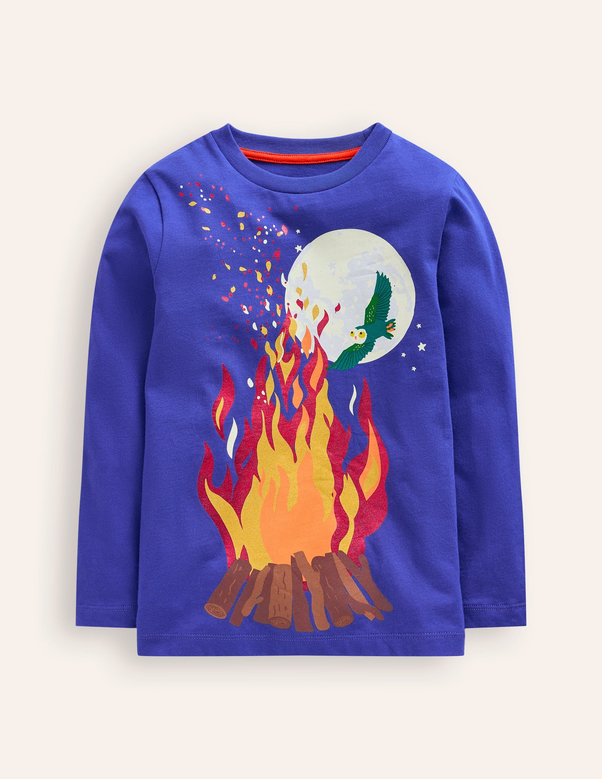 Im Dunkeln leuchtendes T-Shirt-Saphirblau Lagerfeuer - Image 1