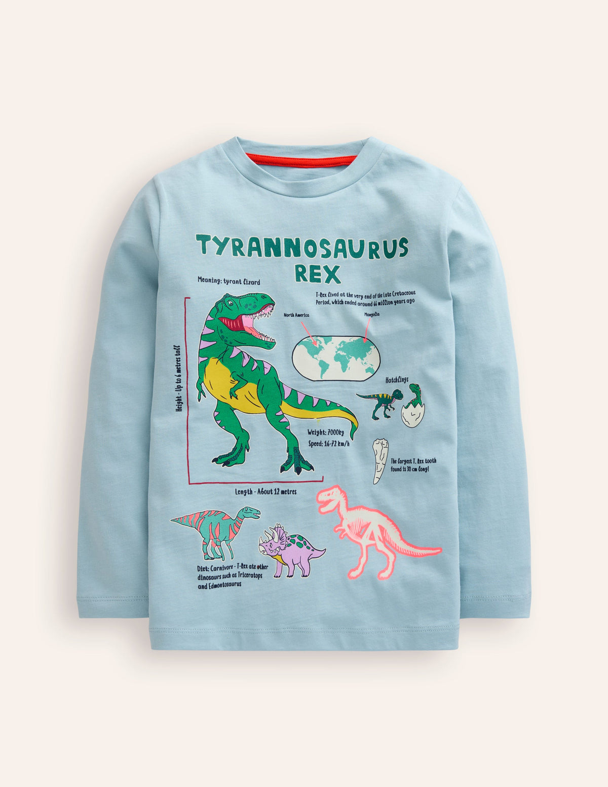 Im Dunkeln leuchtendes T-Shirt-Stonewash Blau Dino - Image 1