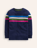 T-shirt texturé-Rayures poitrine bleu marine universitaire