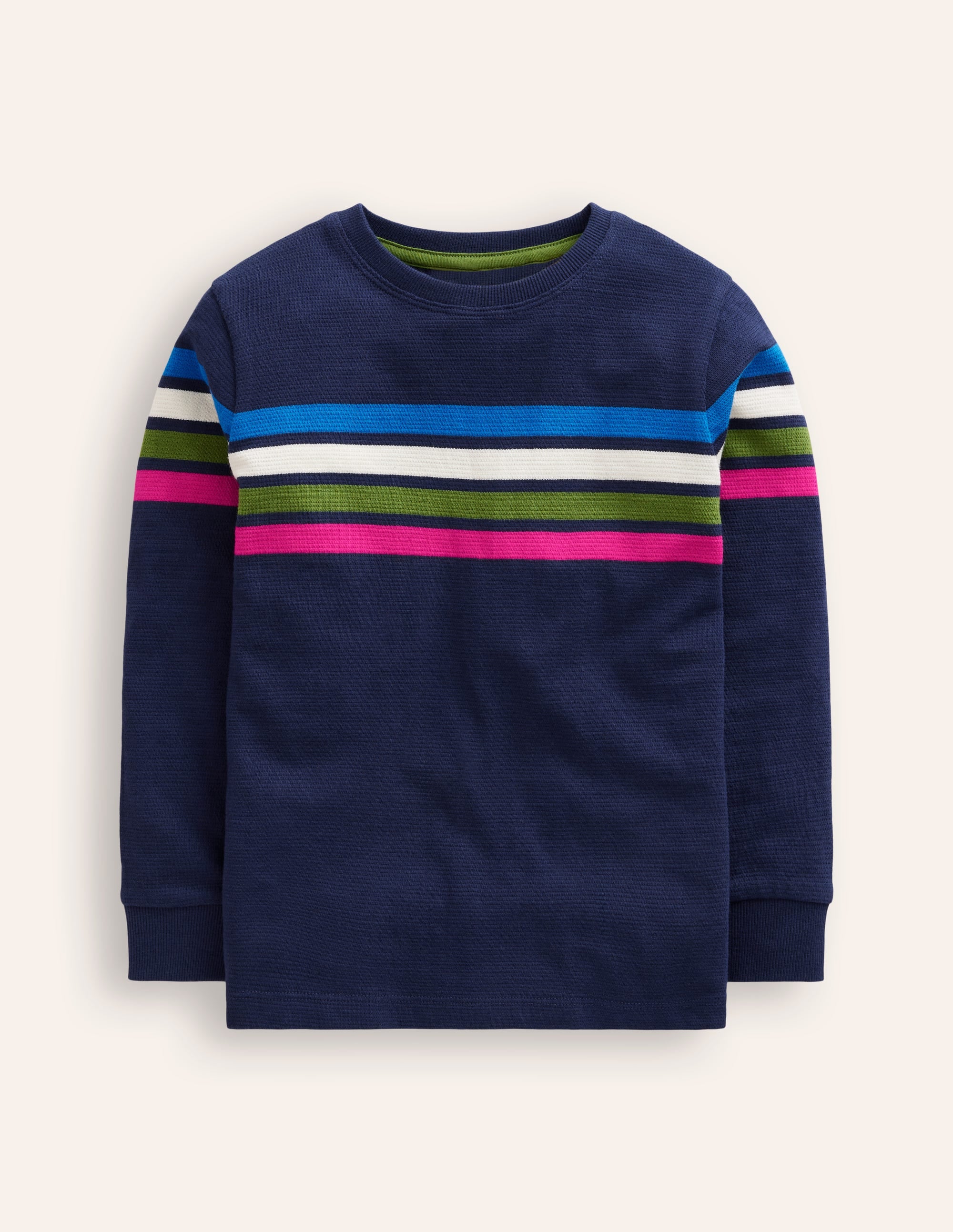T-shirt texturé-Rayures poitrine bleu marine universitaire - Image 1