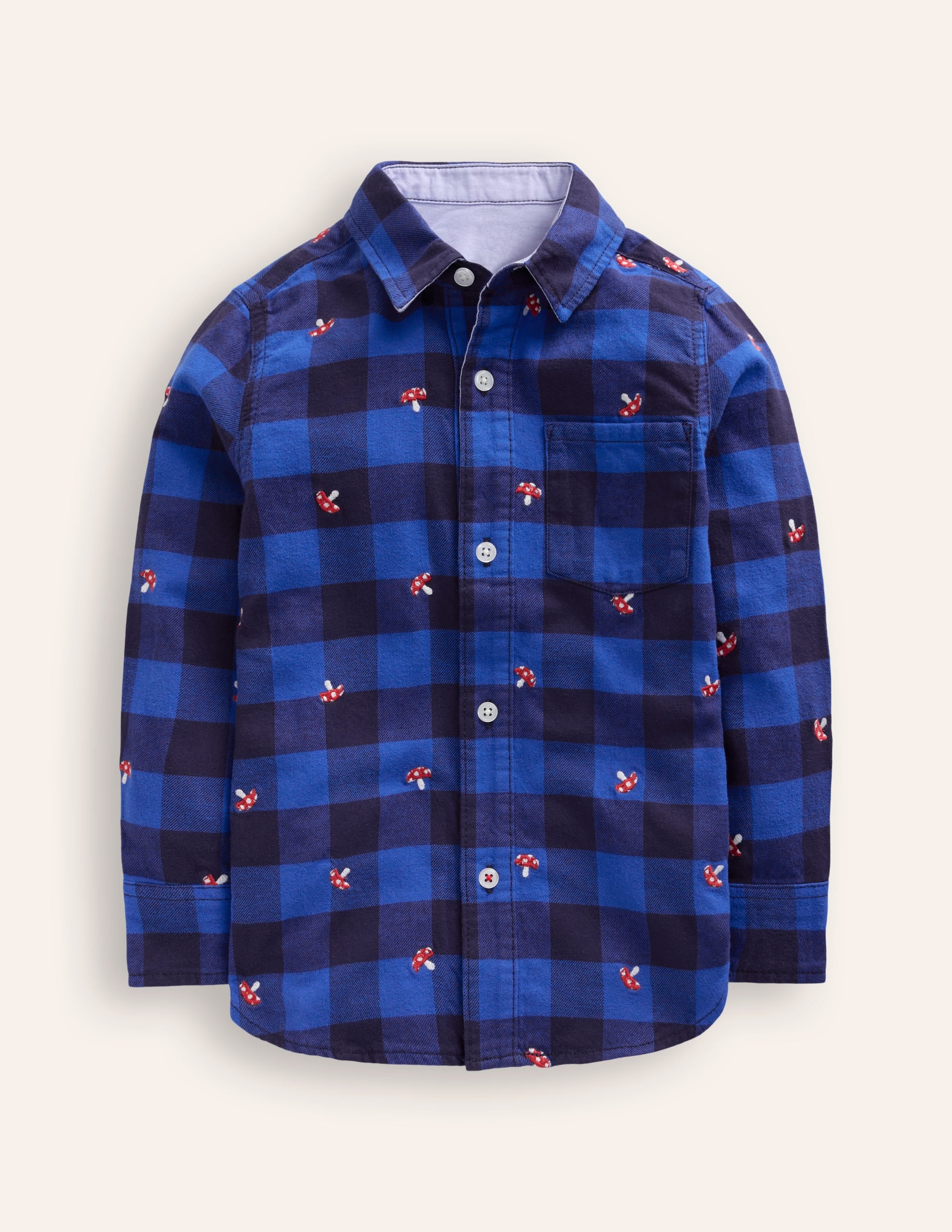 Chemise cosy à carreaux en coton-Champignon brodé à carreaux - Image 1