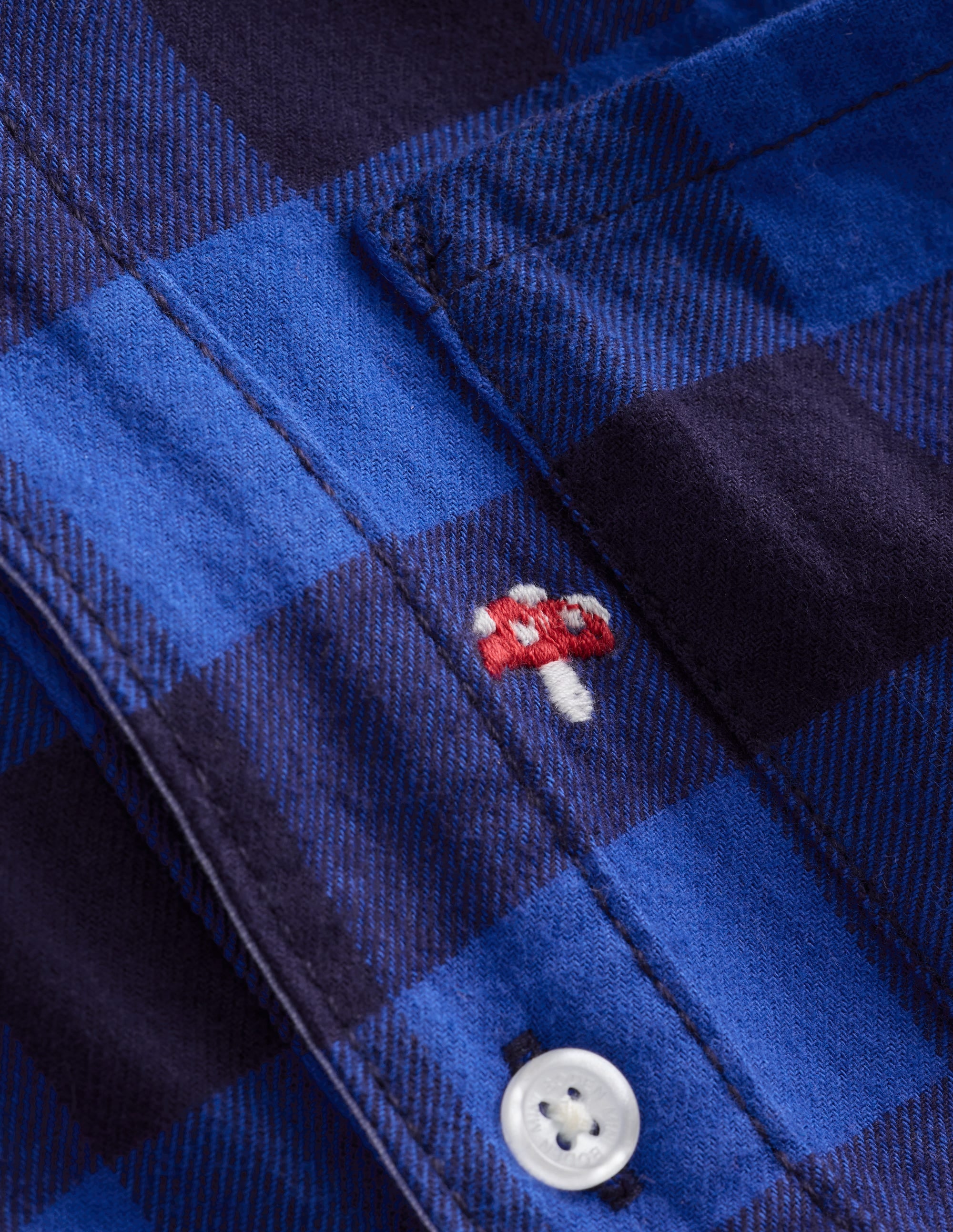 Chemise cosy à carreaux en coton-Champignon brodé à carreaux - Image 3