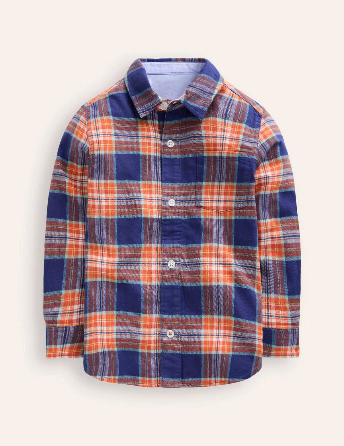 Kuscheliges Baumwollhemd mit Karomuster-Steuerbordblau/Terrakotta-Orange-1