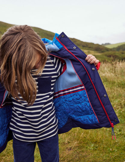 Wattierter Mantel mit Fleecefutter-College Marineblau Blockfarben-7