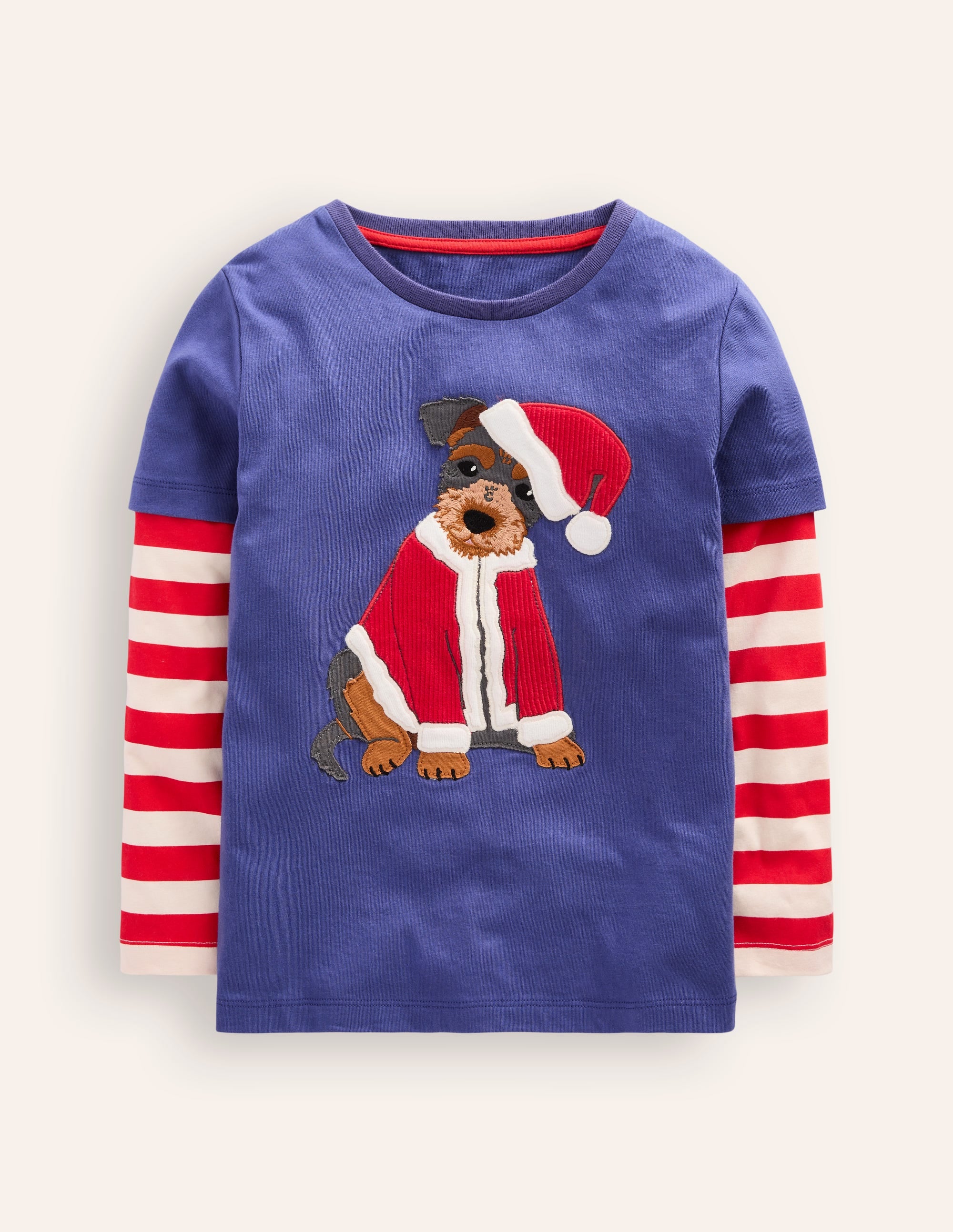 Applique Mock Sleeve T-Shirt-Bluejay Janet - Image 1
