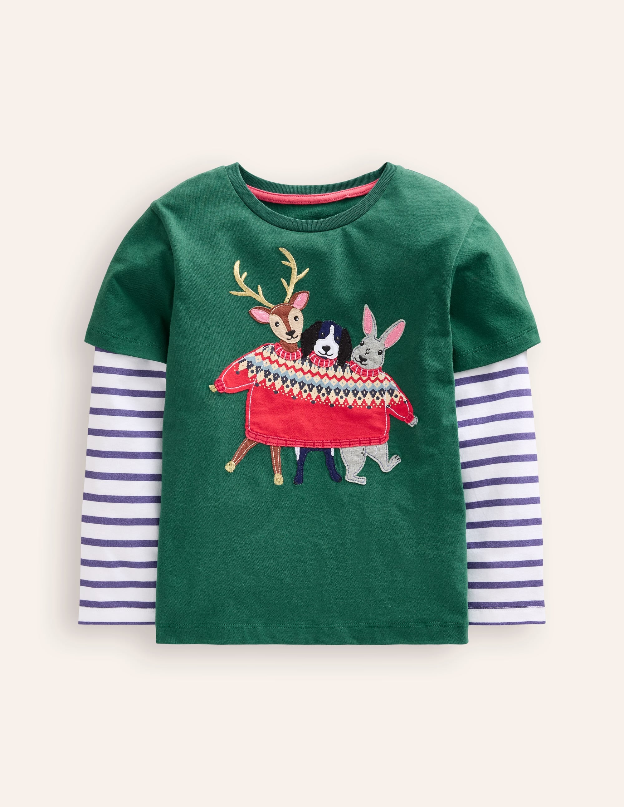 T-Shirt mit Applikation im Lagenlook-Schmucksteingrün Festliche Tiere - Image 1
