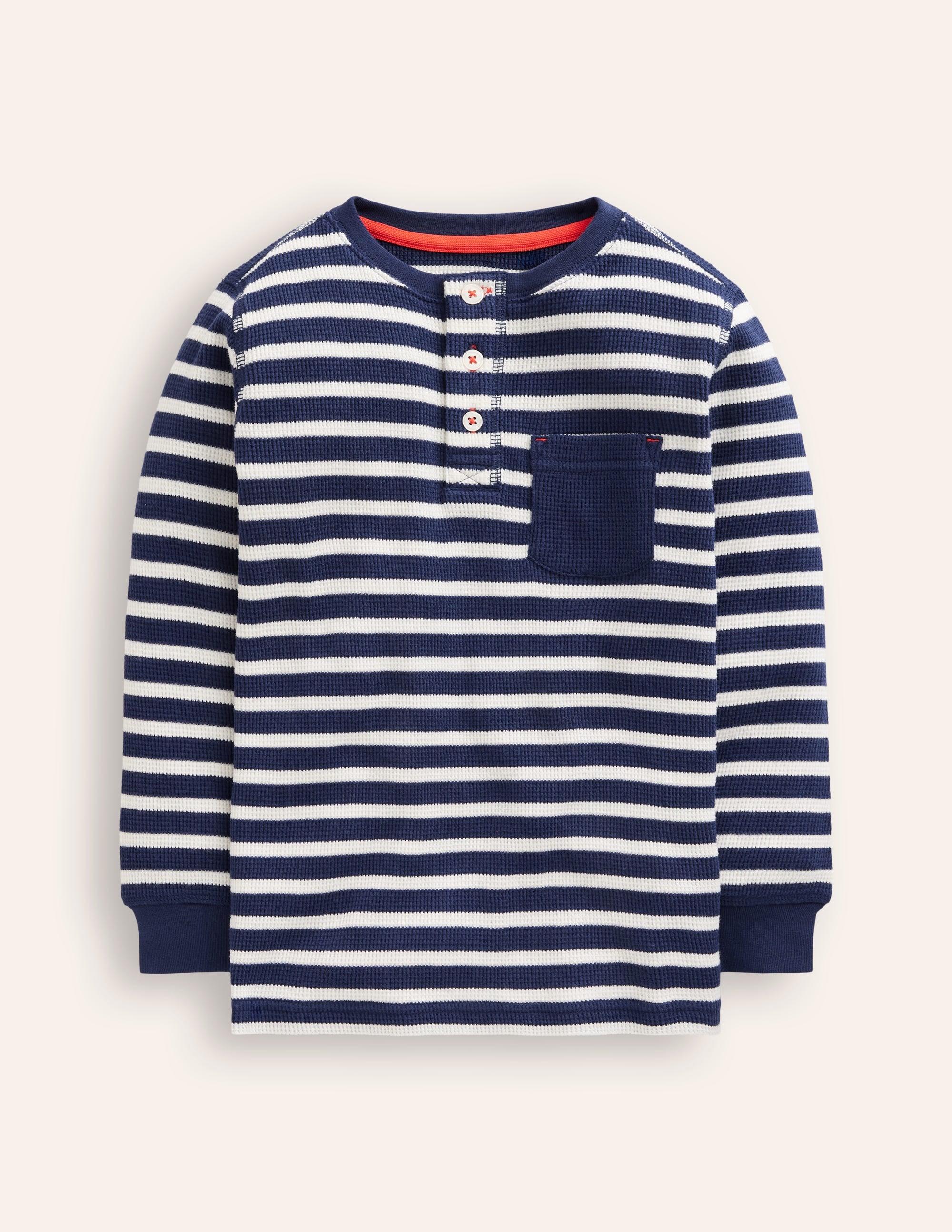 Waffle Henley T-Shirt-College Navy and Ivory Stripe - Image 1