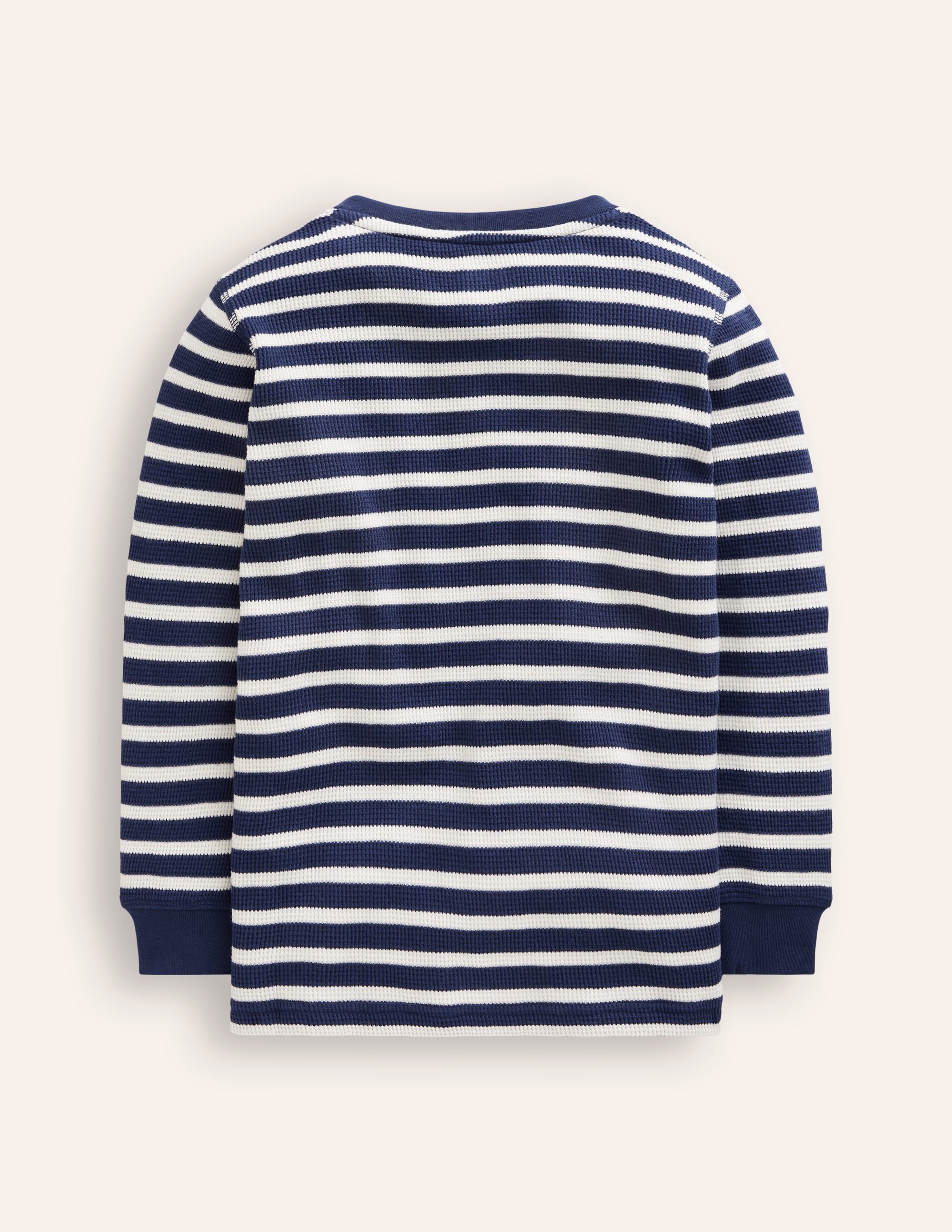 Waffle Henley T-Shirt-College Navy and Ivory Stripe - Image 2