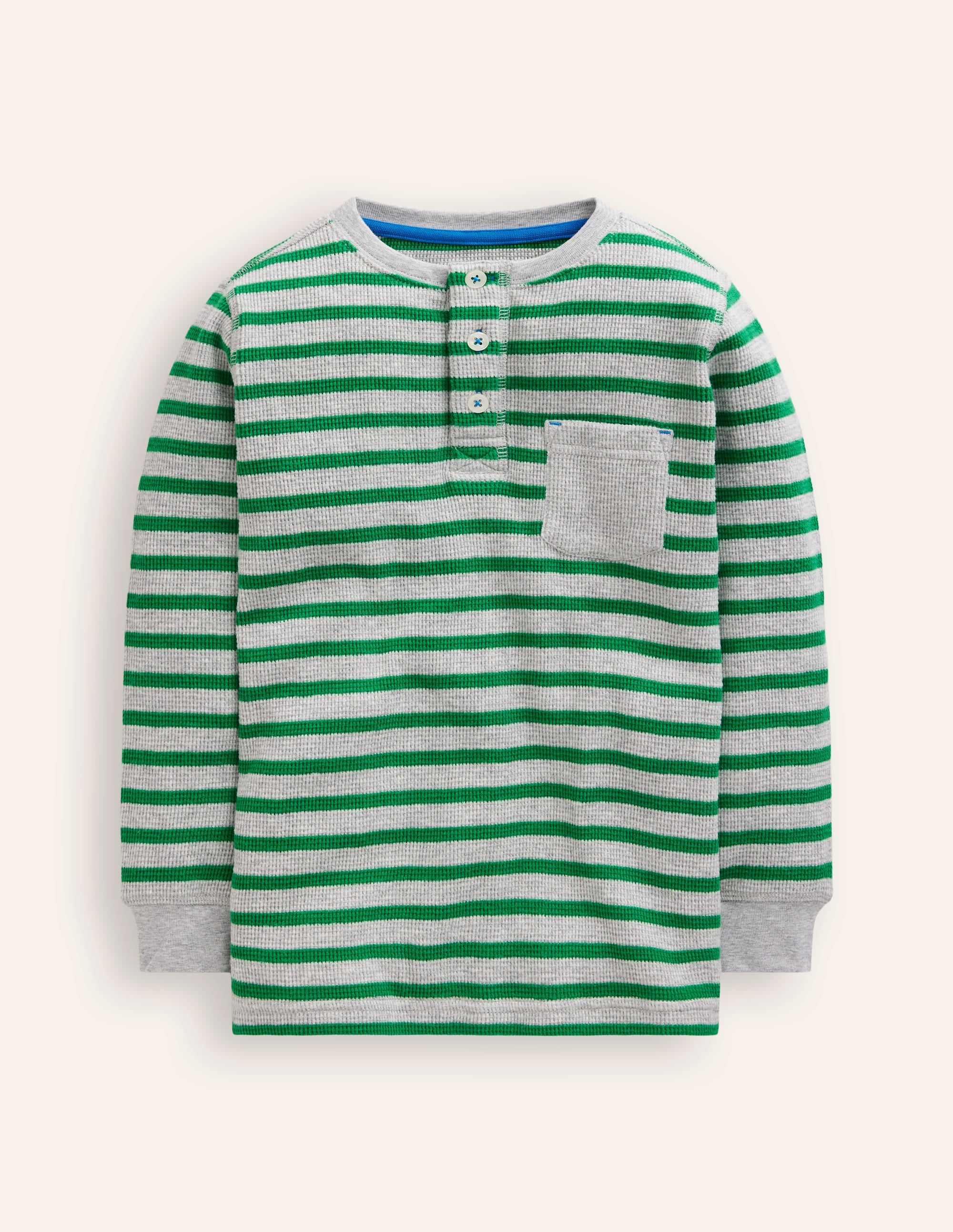 Henley-T-Shirt mit Waffelmuster-Hochlandgrün und Grau Meliert - Image 1