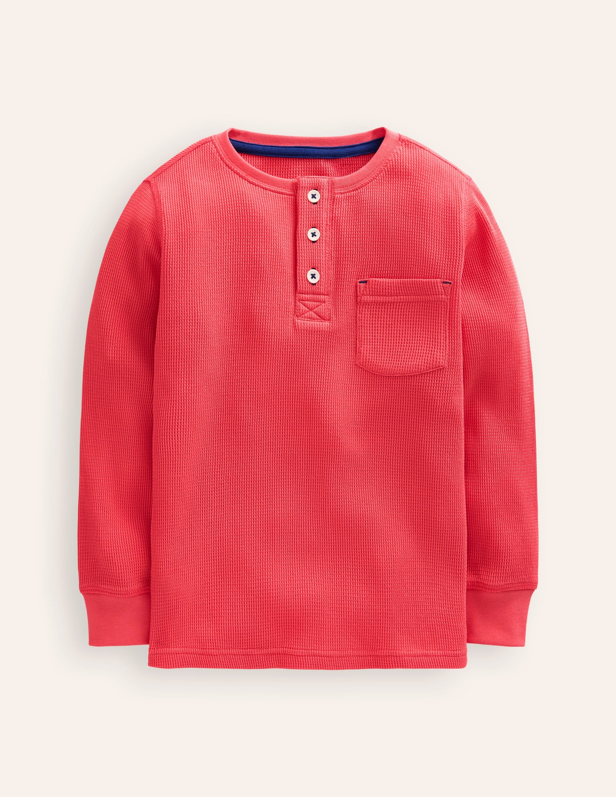 Henley-T-Shirt mit Waffelmuster-Marmeladenrot - Image 1