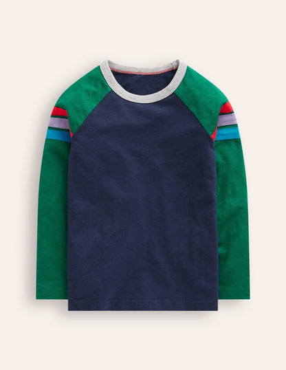 Long Sleeve Raglan T-shirt-Jewel Green/ Navy