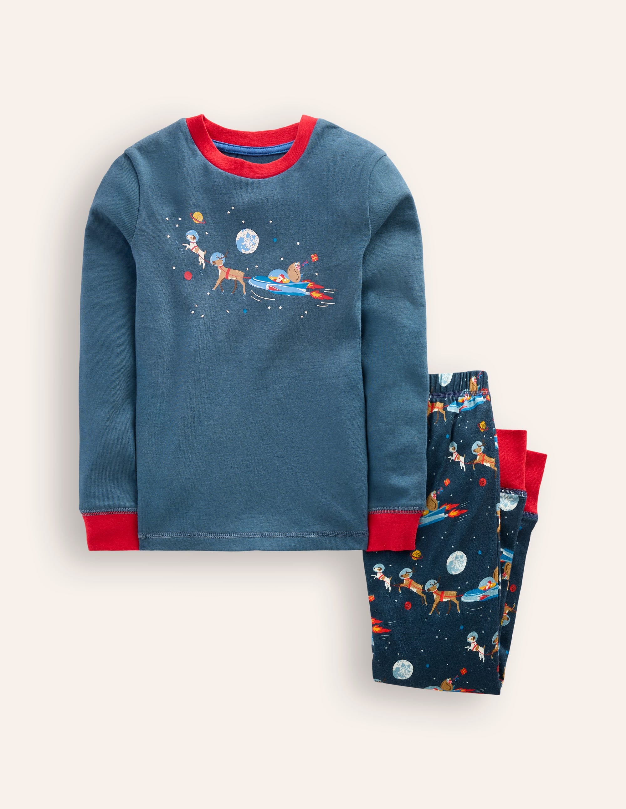 Eng anliegender, langer Schlafanzug-Roboter Blau Weltall Weihnachtsmann - Image 1