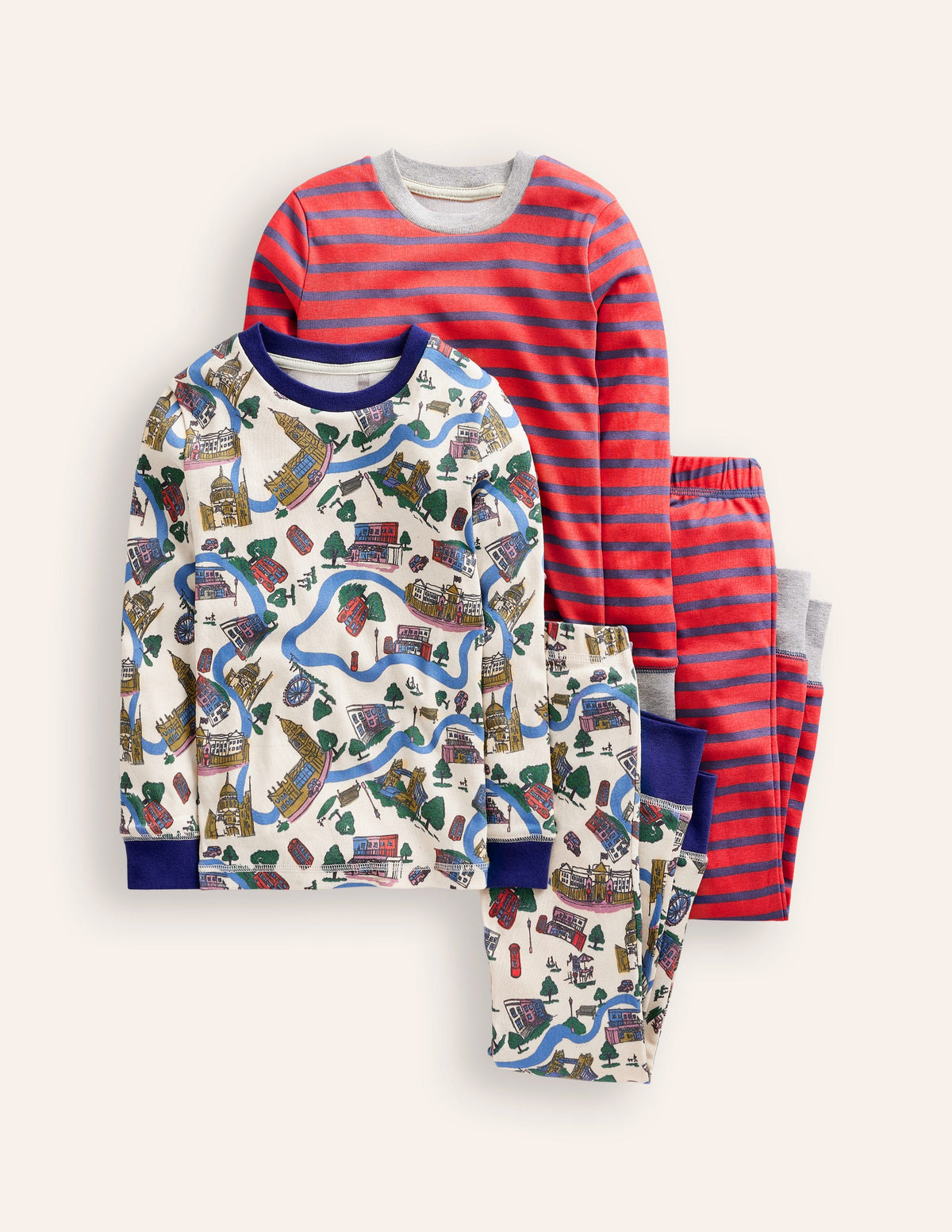 2 pyjamas douillets-Paysage londonien et rayé - Image 1