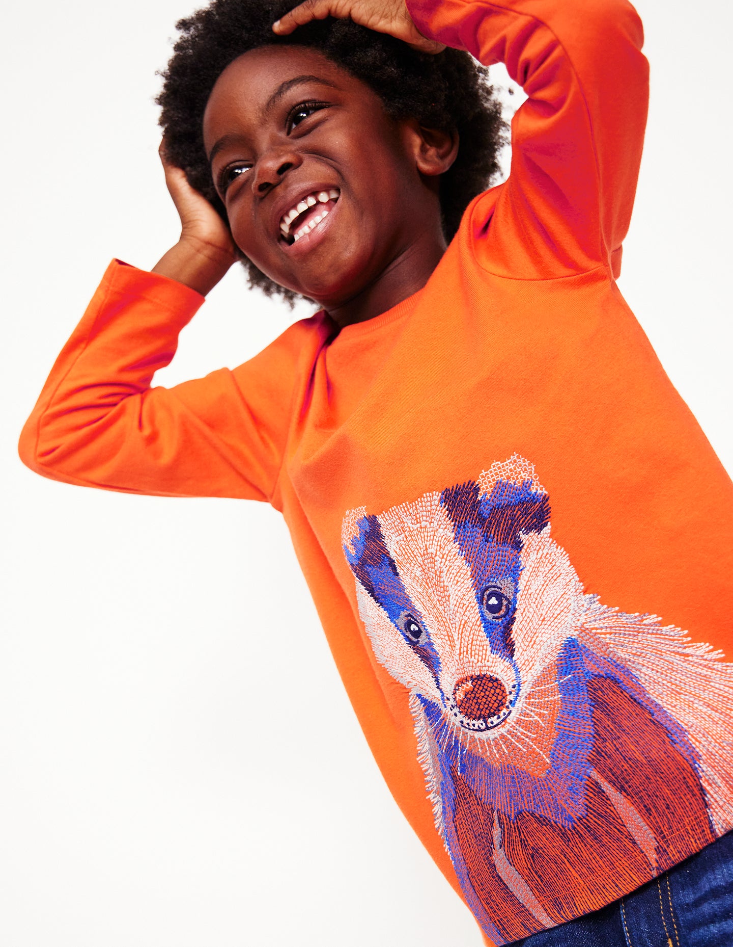 T-shirt à super surpiqûres-Blaireau orange terre cuite - Image 1