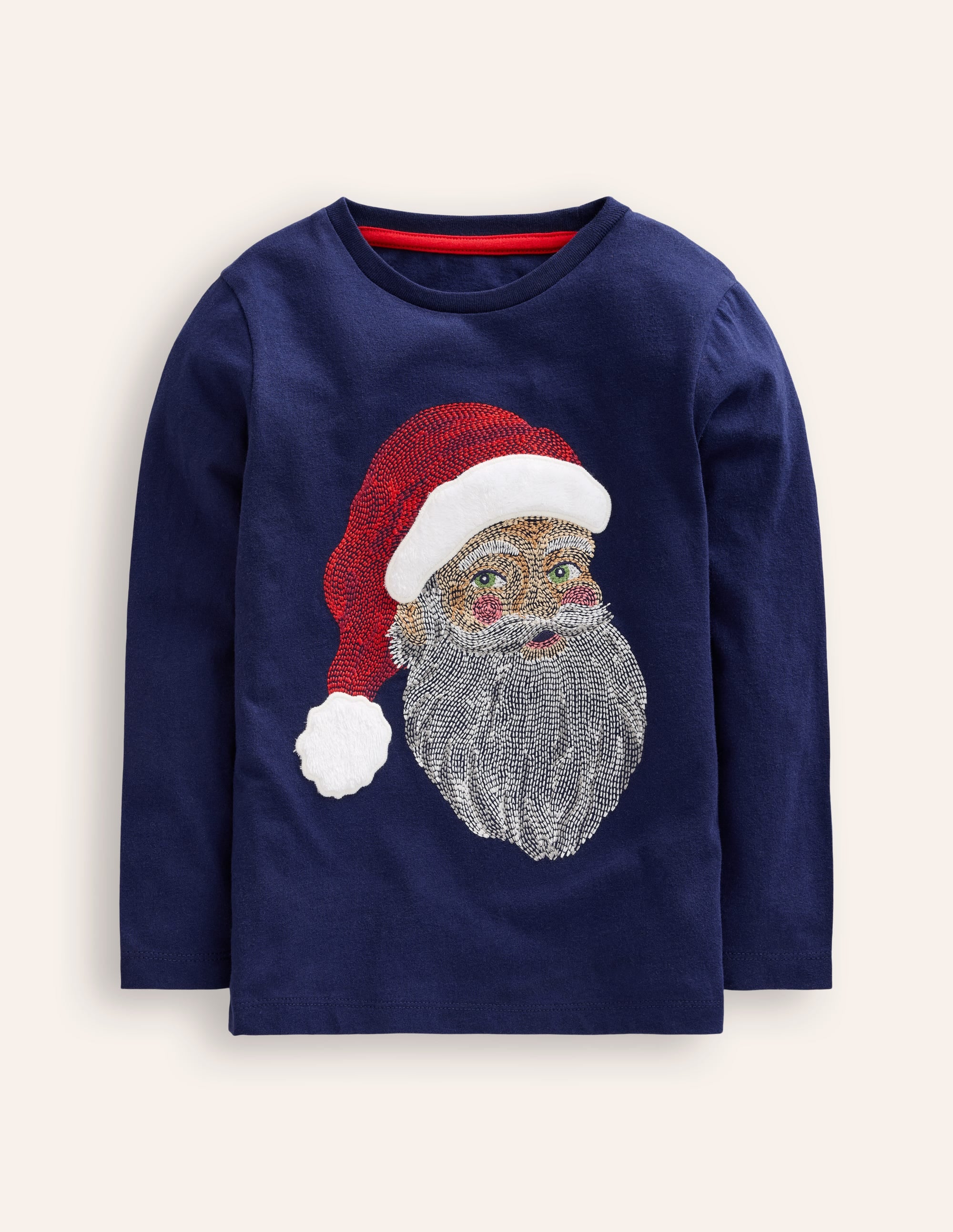 T-Shirt mit Superstitch-Design-Schuluniform-Navy, Weihnachtsmann - Image 1
