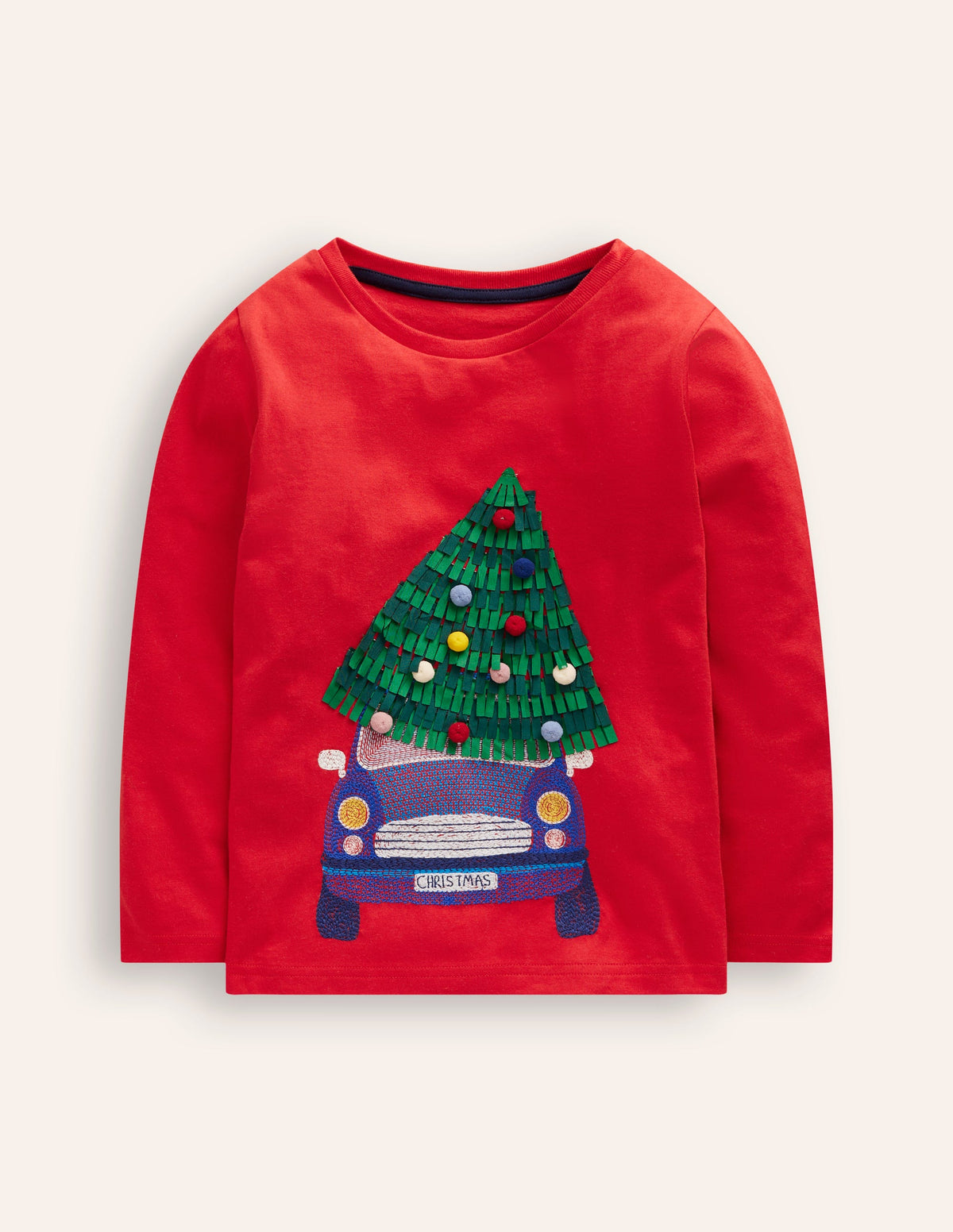 T-Shirt mit Superstitch-Design-Mohnblumenrot Weihnachtsauto-1