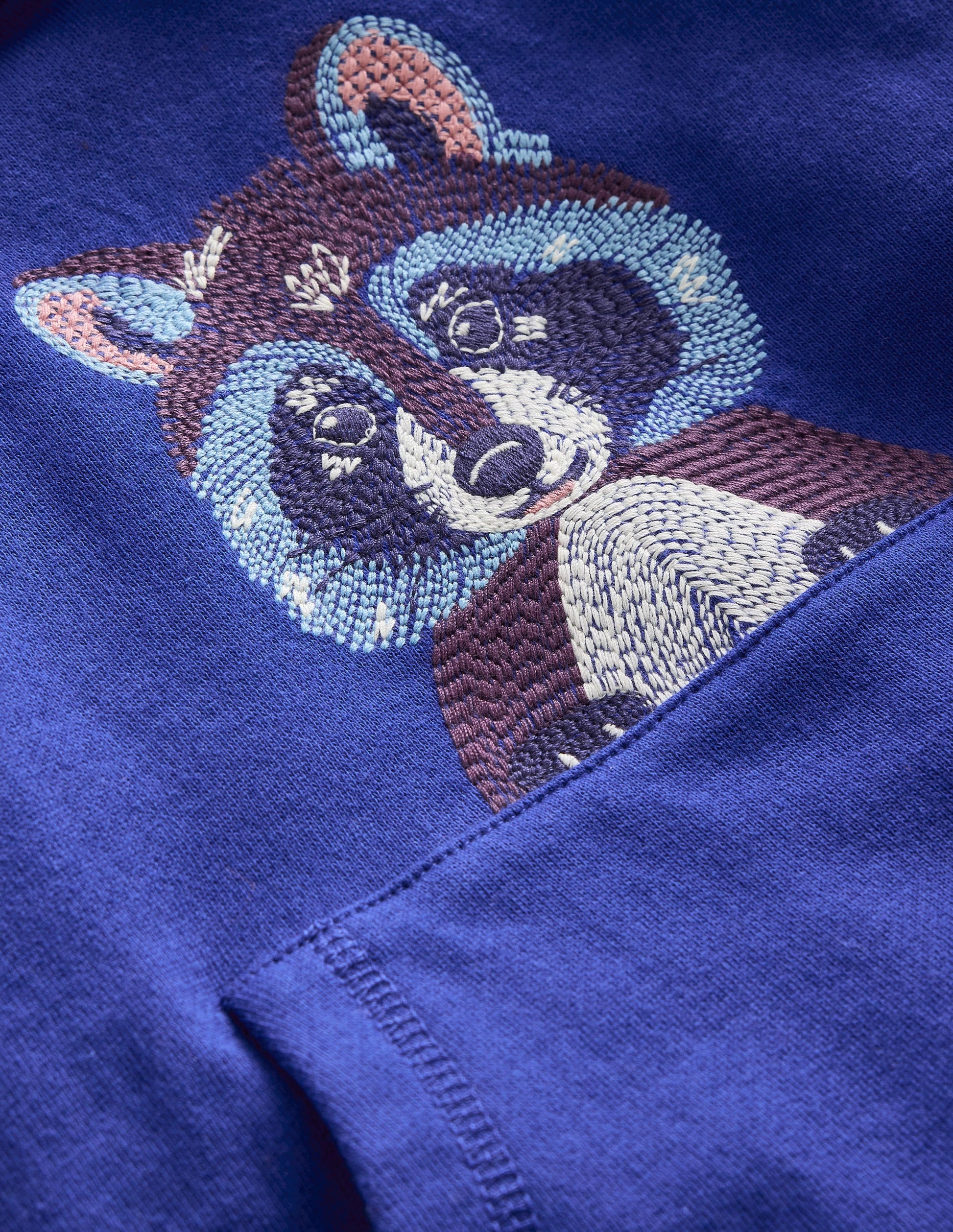 Kapuzenpullover mit Superstitch-Brillant Blau Waschbär-3