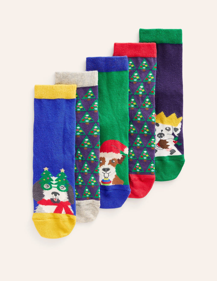 5 paires de chaussettes-Chiens festifs multi