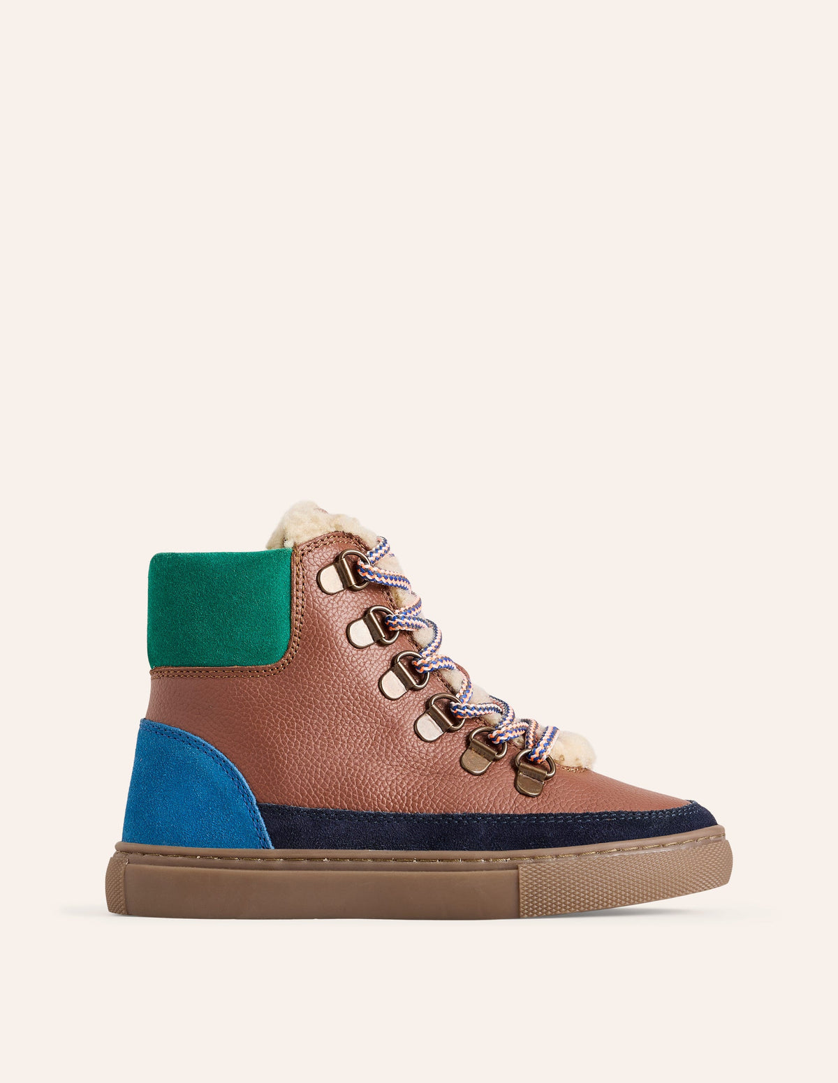 Kuschelige Schnürstiefel aus Leder-Hellbraun, Blockfarben - Image 1