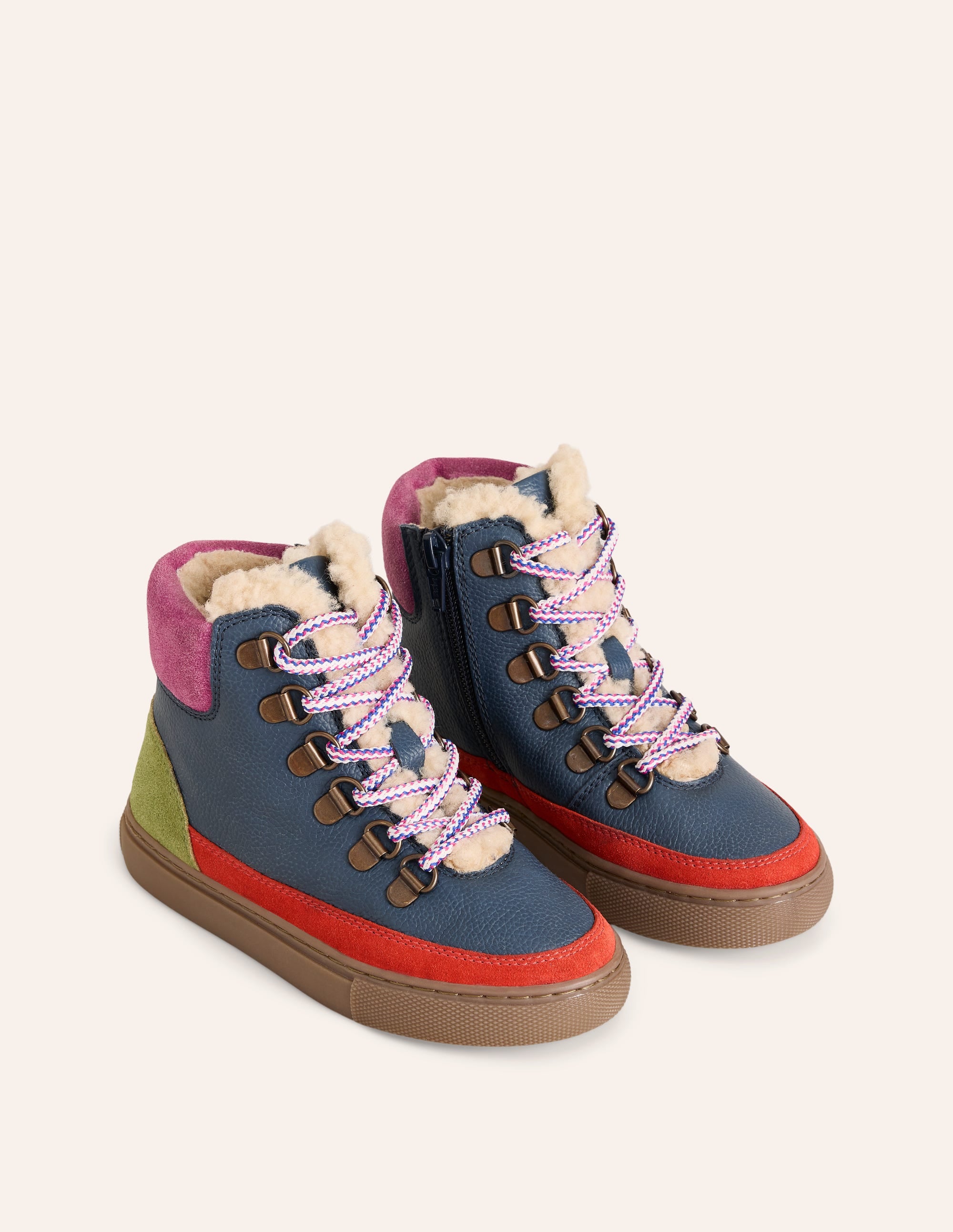 Bottines en cuir cosy à lacets-Colourblock bleu marine foncé - Image 2