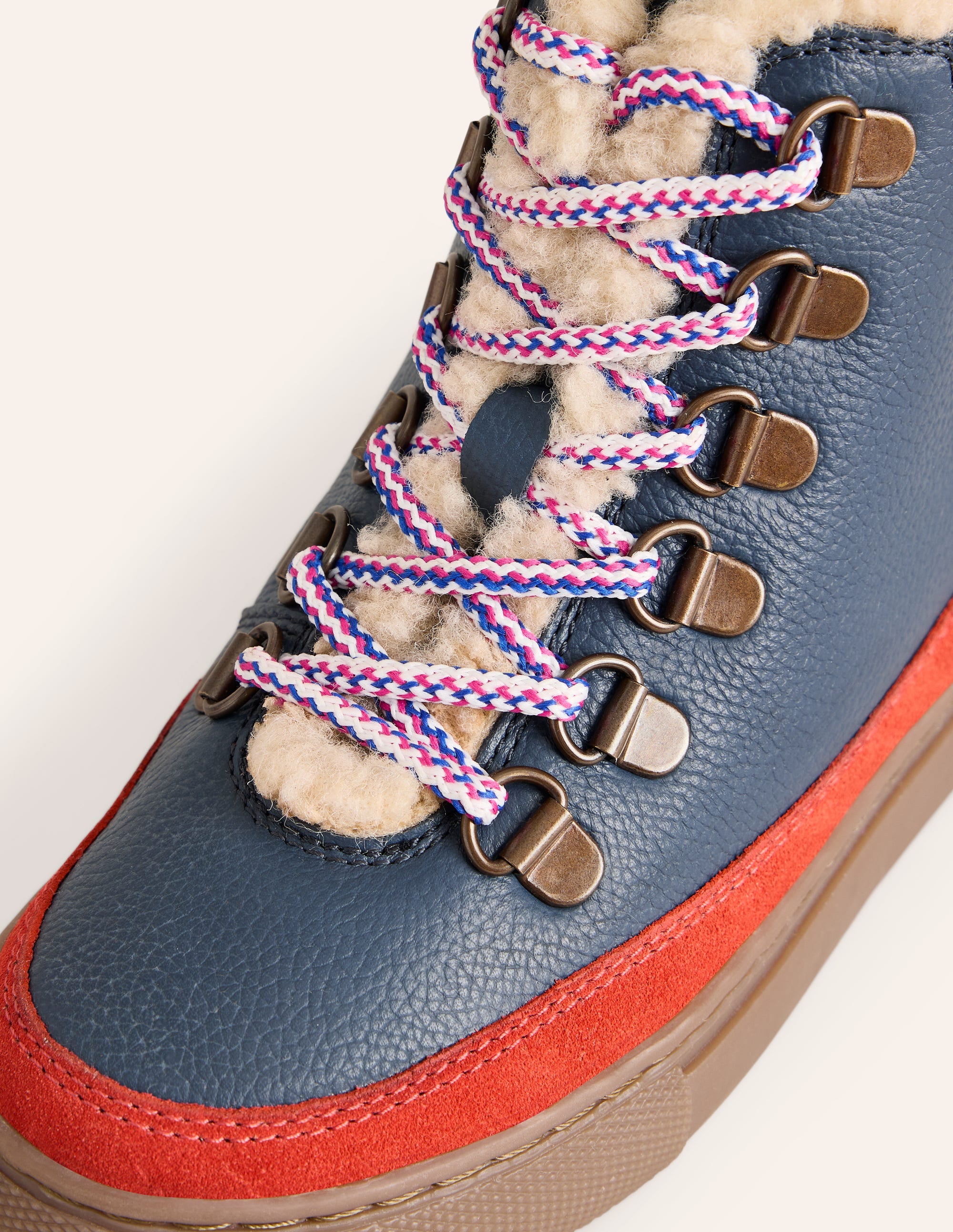 Bottines en cuir cosy à lacets-Colourblock bleu marine foncé - Image 3