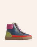 Bottines en cuir cosy à lacets-Colourblock bleu marine foncé