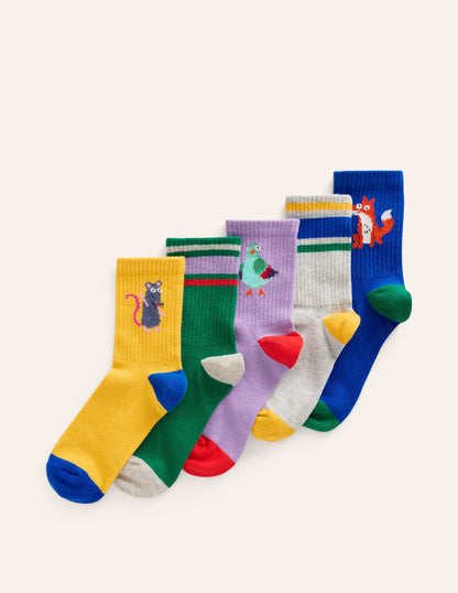 Gerippte Socken im 5er-Pack-Bunt Motive