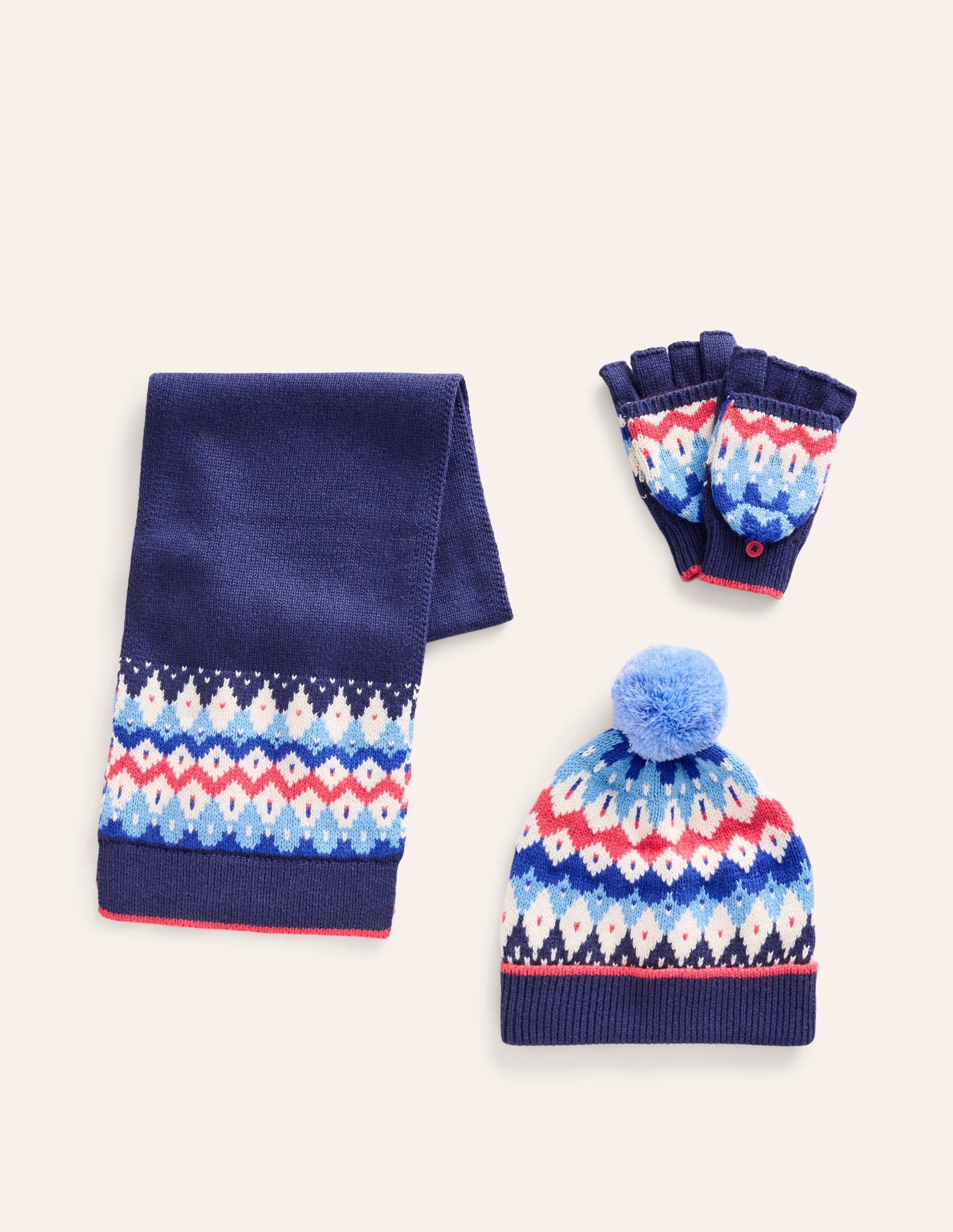 Ensemble en maille motif jacquard-Géo bleu saphir - Image 1