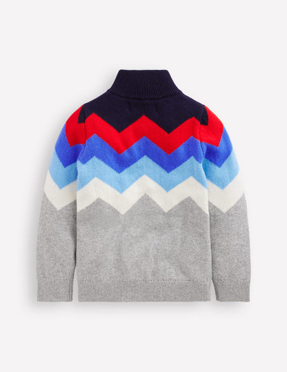 Klassischer Pullover mit halblangem Reißverschluss-Grau Meliert Chevron