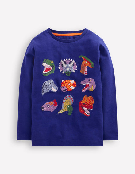 Originelles Superstitch-T-Shirt mit Gittermotiv-Saphirblau Dino