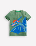 T-Shirt mit Reißverschlussapplikation-Krötengrün Dinosaurier