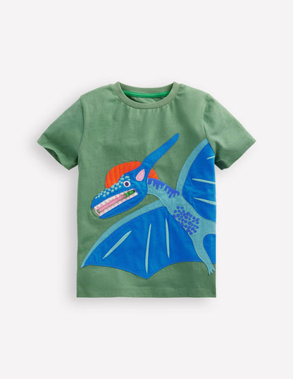 T-shirt zippé à appliqué-Dinosaure vert triton