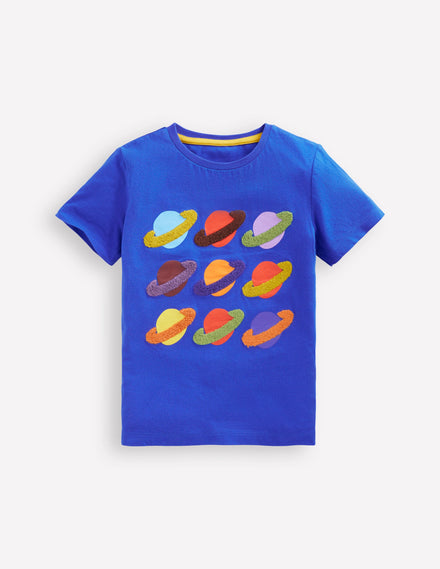 Bouclé-T-Shirt-Eisvogel Blau Weltall