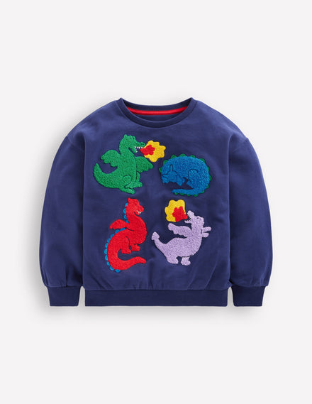 Lustiges Sweatshirt-Steuerbordblau Drachen