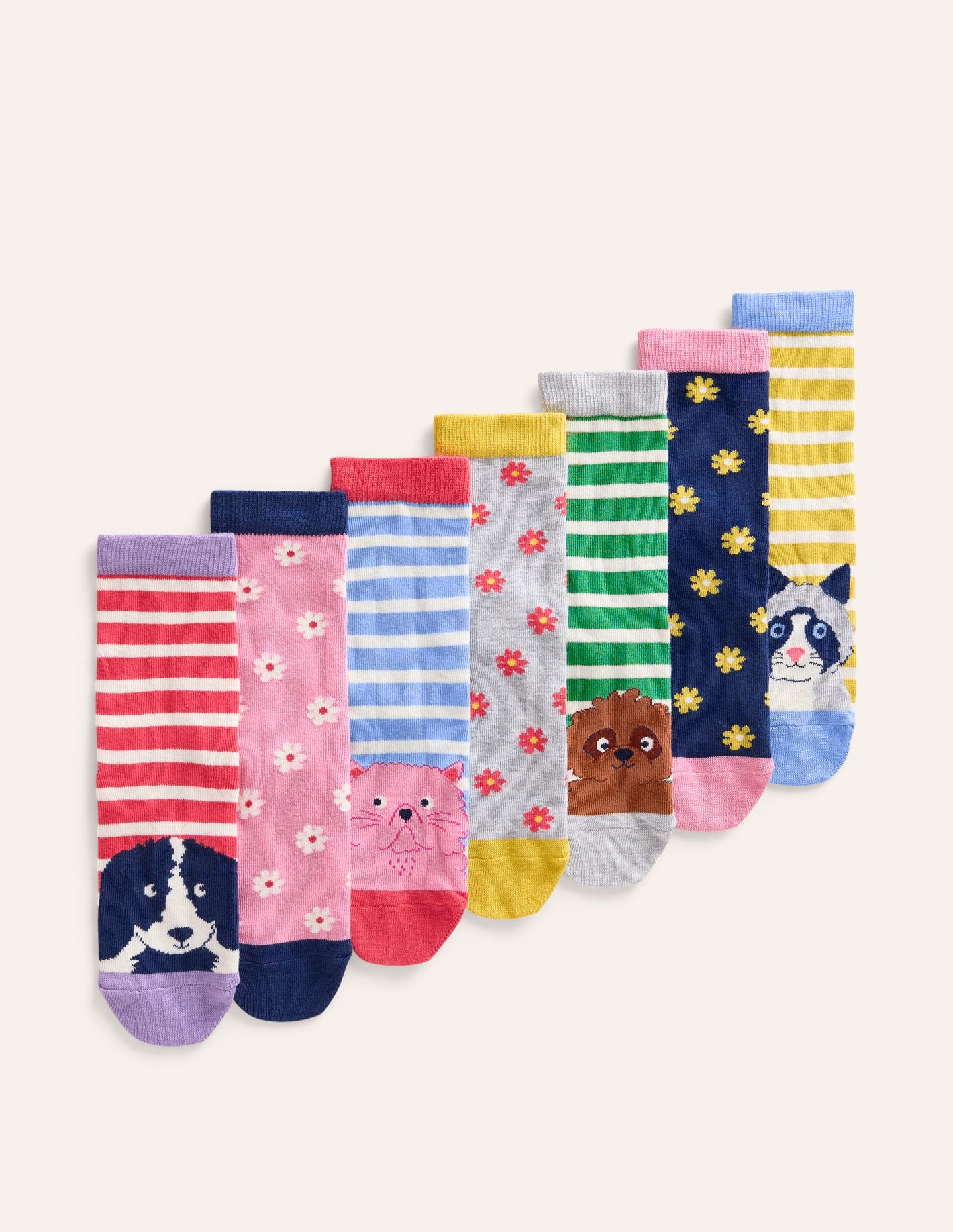 Socken im 7er-Pack-Bunt, Blumen und Tiere