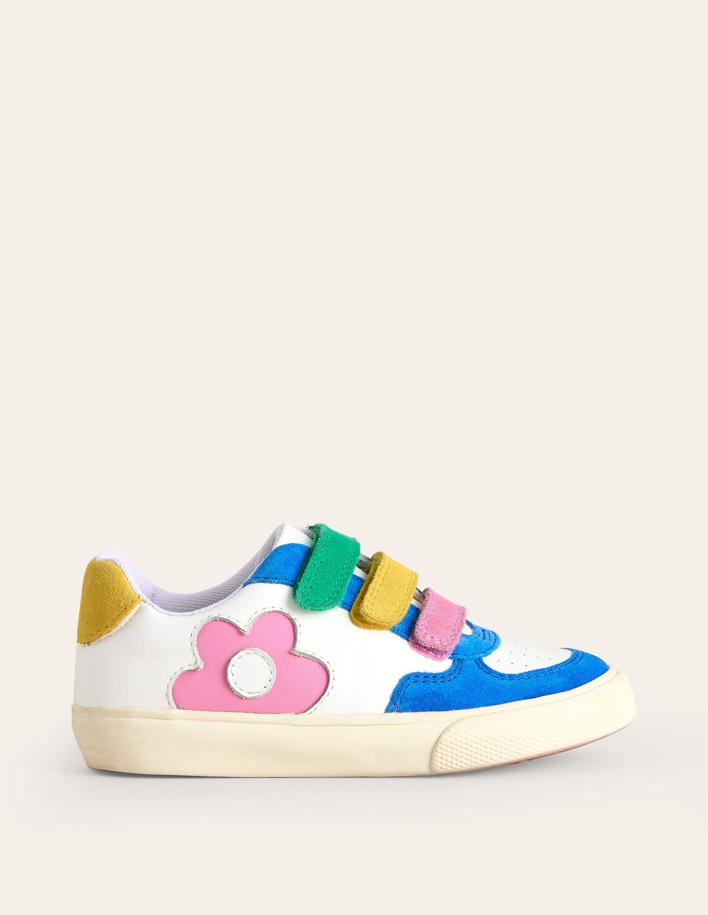 Flache Sneaker aus Leder-Bunt Blockfarben Blume