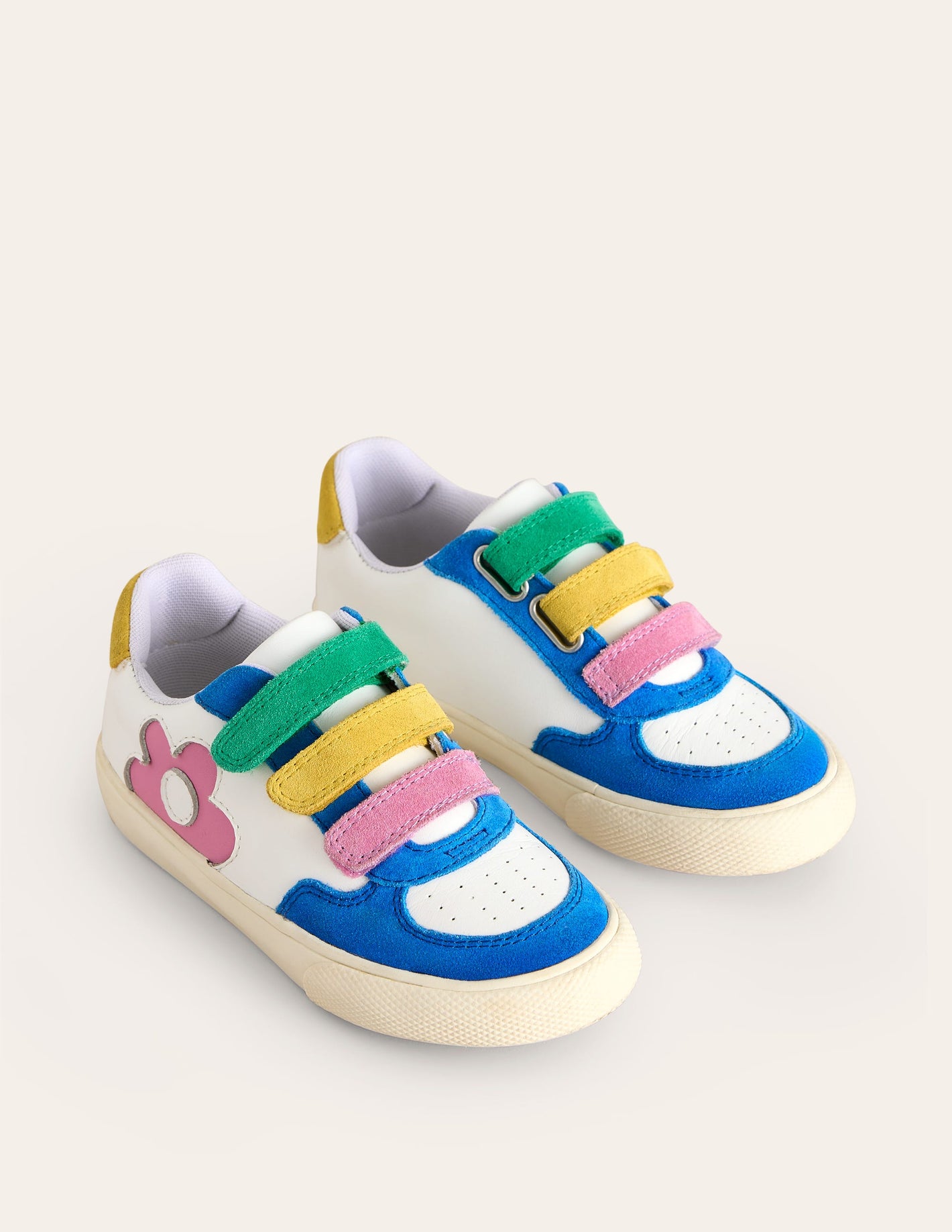 Flache Sneaker aus Leder-Bunt Blockfarben Blume