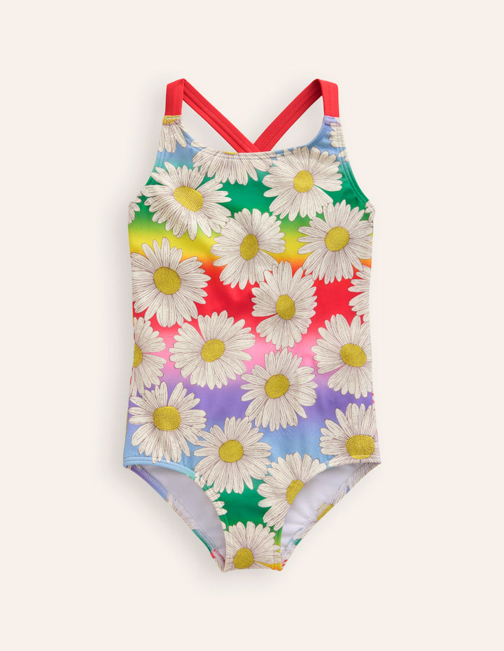 Cross-back Printed Swimsuit-Multi Ombre Daisy